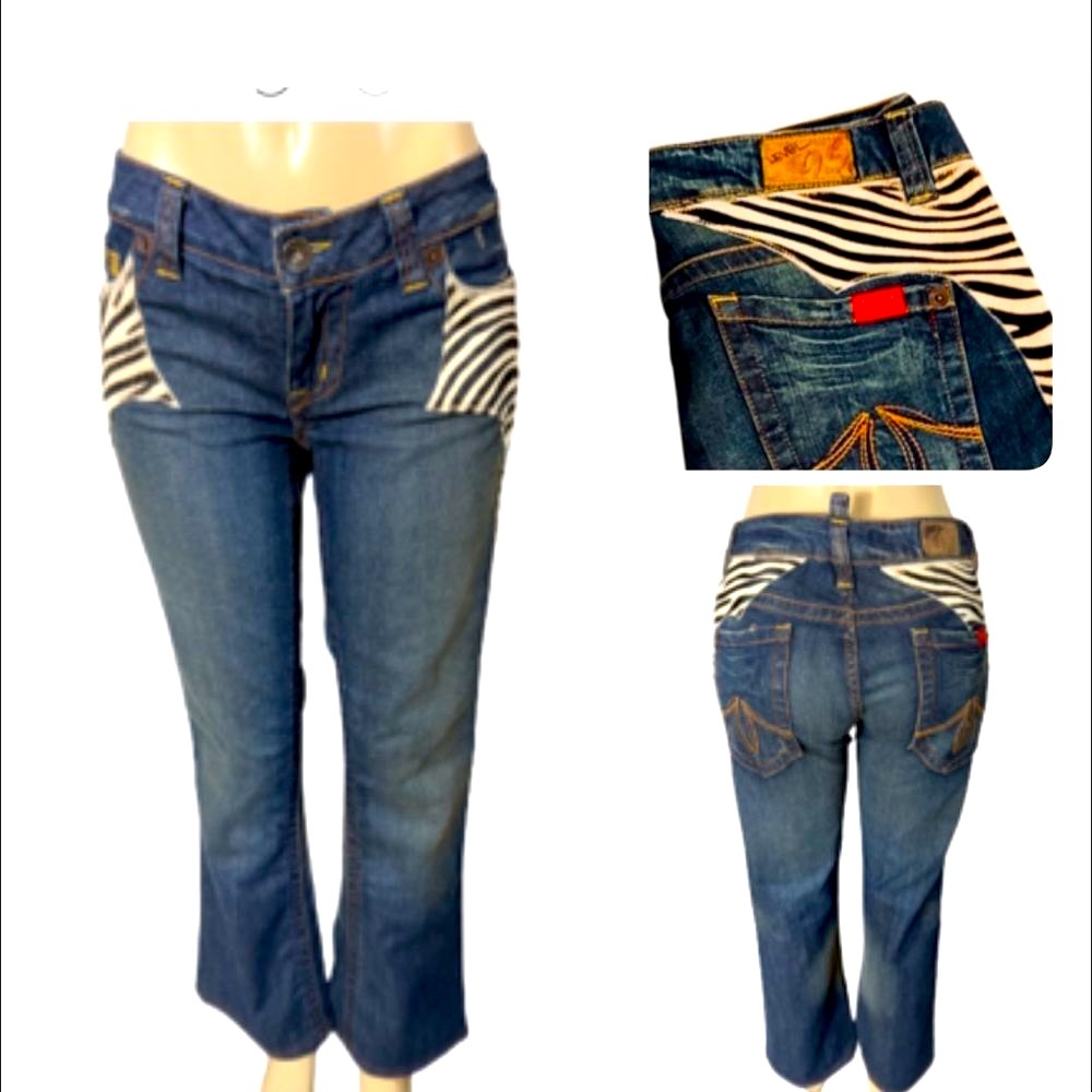 - LEVEL 99 VINTAGE BOOTCUT JEANS. ZEBRA PRINT FUR TRIMMED DENIM SIZE 30
